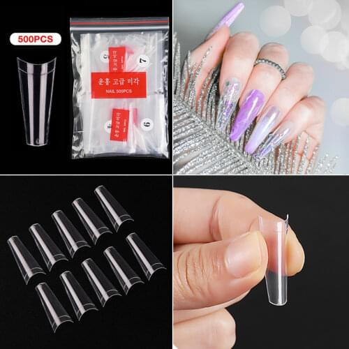 500Pcs/bag Clear Half Cover Ballerina False Nail Tips Long French Tips Ballet Coffin Fake Nails Art Press On Nails Coffin Nails