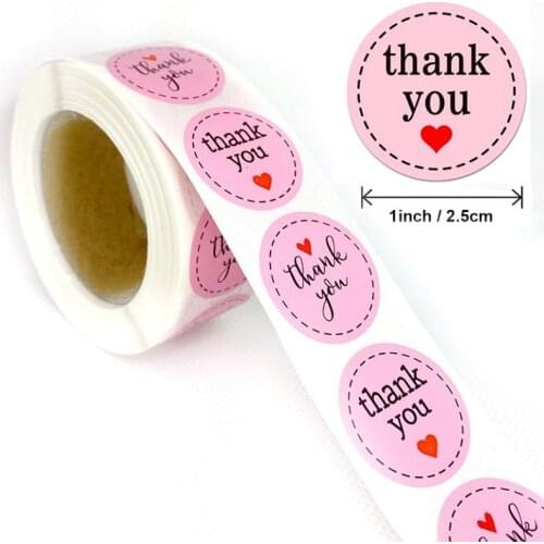 500Pcs/roll Thank You Stickers Pink Stickers for Company Giveaway Birthday Party Favors Labels Mailing Supplies