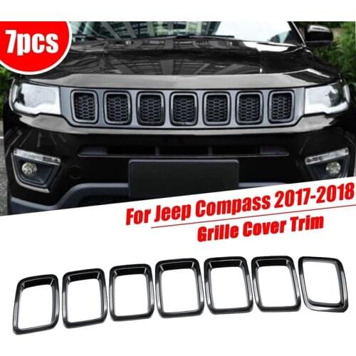7Pcs Car Front Grille Inserts Bumper Protectors Grille Frame Cover Trim for Jeep Compass 2017 2018 2019