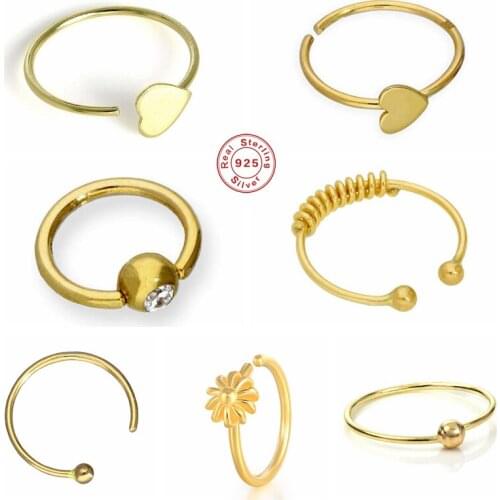 Aide 925 Sterling Silver Captive Bead Ring Ear Hoop Heart Flower Nose Ring Hoop Ear Tragus Cartilage Piercing Body Jewelry Gift