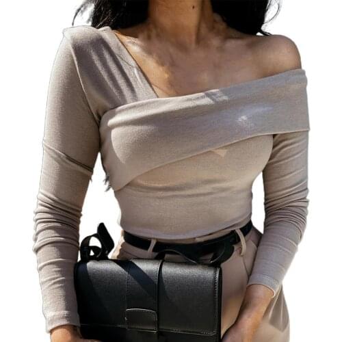 Off Shoulder Women Blouse Elegant Strapless Oblique Neck 2021 Autumn Shirts Backless Long Sleeve Slim Ladies Blouse Streetwear