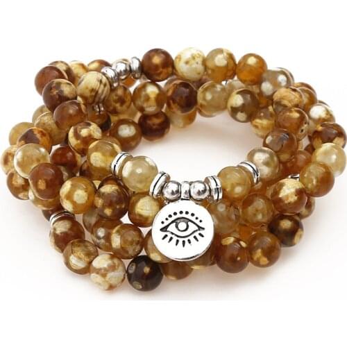 8mm Natural Leopard Onyx Eye Pendant Bracelet Trendy Men Womens 108 Mala Hand String Chakra Yoga Healing Bracelet Wholesale