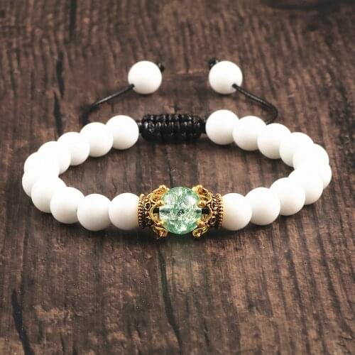 New Fashion Bracelet King Crown Natural White Stone Beads Handmade Braided Bracelets Men Women Charm Bangles Couple Jewelry Gift