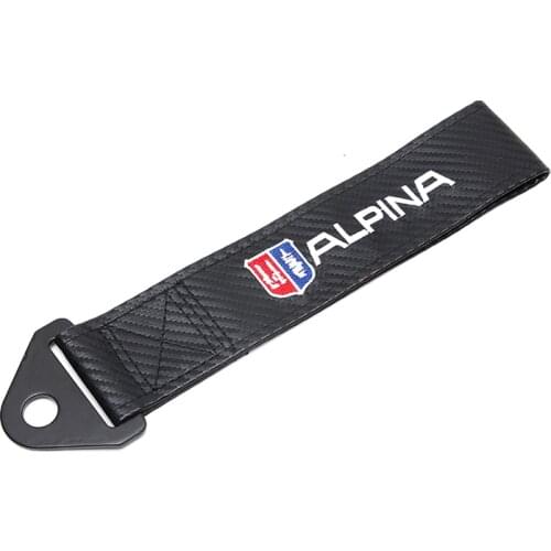 Carbon fiber cloth Trailer Tow Rope Belt for ALPINA emblem Car Front bumper RACING decoration for bmw e30 e46 e90 accessories