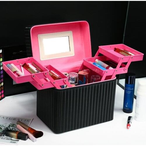 Fashion Multi Compartment Beauty Case Large Capacity Professional Makeup Organizer Portable Cosmetic Bag Brush Storage Case