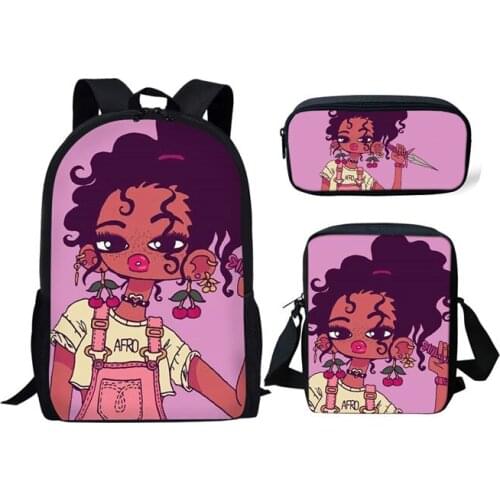 Melanin Afro Black Girls Printing School Bags for Kids 3pcs Primary School Bag Set Children African School Backpack 2021