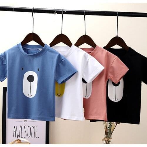 Baby Girls Boys Summer T-Shirt Casual Cute Cartoon Bear Print Outfit Boys Costume Kids Clothing Cotton Children Tee