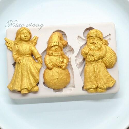 DIY Santa Claus Silicone Mold Wedding Cupcake Angels Fondant Cake Decorating Tools Candy Snowman Chocolate Gumpaste Mould M2124