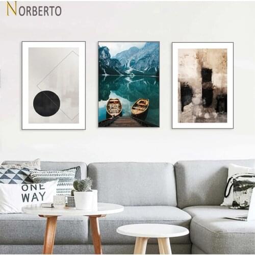 Canvas Painting Poster Print Natural Spots Scenery Mountain River Forest Abstract Geometric Patterns for Home Rooms Wall Decorat