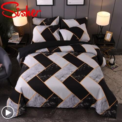 3pc Modern Geometric Bedding Set Queen King Size Duvet Cover Sets Black White Marble Print Quilt Cover Bedclothes No Bed Sheet