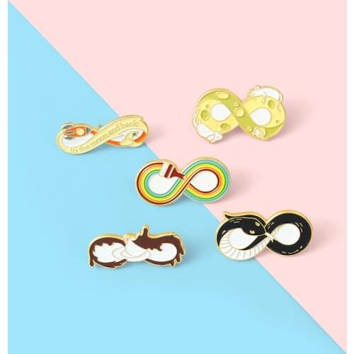 Creative Fun 8 Shapes Enamel Brooch Rainbow Rocket Coffee Snake Mouse Cheese Alloy Pins Badge Woman Punk Jewelry Gift For Friend