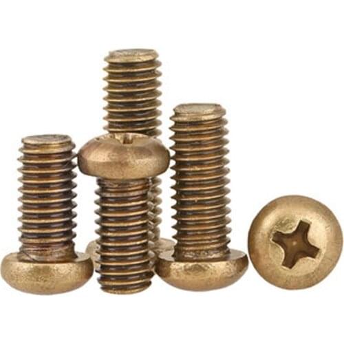10pcs M5 brass Phillips round head screws cross pan headed screw bolts brassiness mechanical bolt GB818 6mm-50mm length