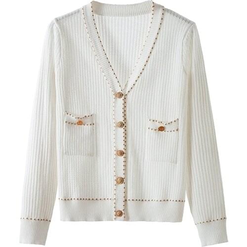 Fashion Womens Cardigan 2021 Spring and Autumn New Knitted Cardigan Loose Hollow and Thin Outer Thin Jacket