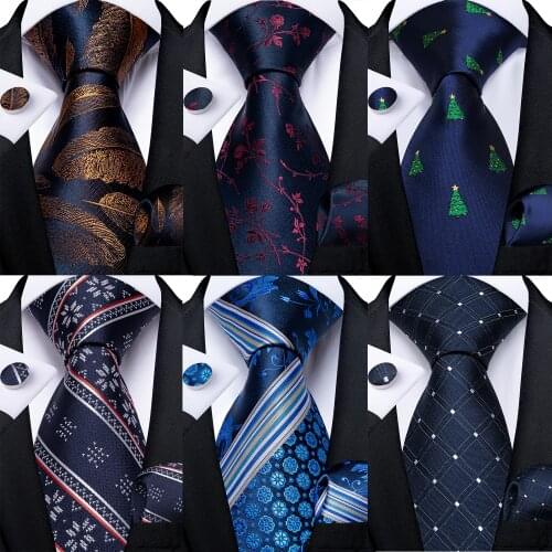 Mens Ties 8cm Silk Business Wedding Necktie Blue Floral Print Gravatas Fashion Tie Hankt Set Accessories Gift For Men DiBanGu