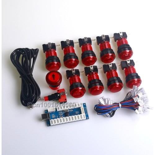 Easyget New Arcade DIY Kits Parts Zero Delay LED USB Encoder To PC LED Joystick 10 x LED Illuminated Push Buttons For MAME Games