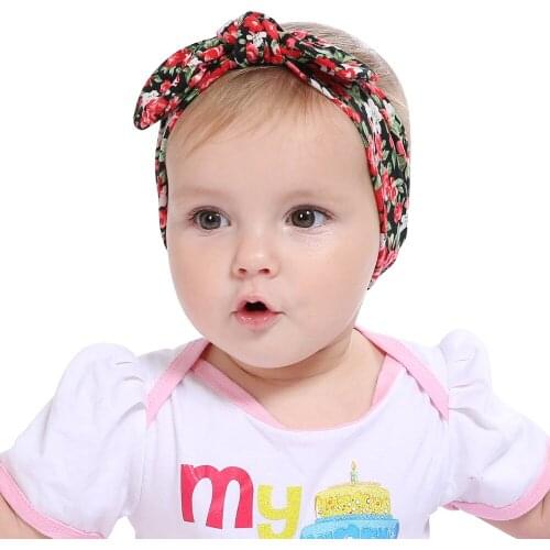2017 New Cotton Elastic Newborn Baby Girls Printed Floral Headband Knot Hair Band Children Knot Rabbit Ear Headband bandeau bebe