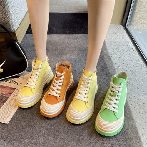 Candy color high-top canvas shoes womens summer thin section 2021 new ulzzang all-match thick-soled biscuit shoes sneakers