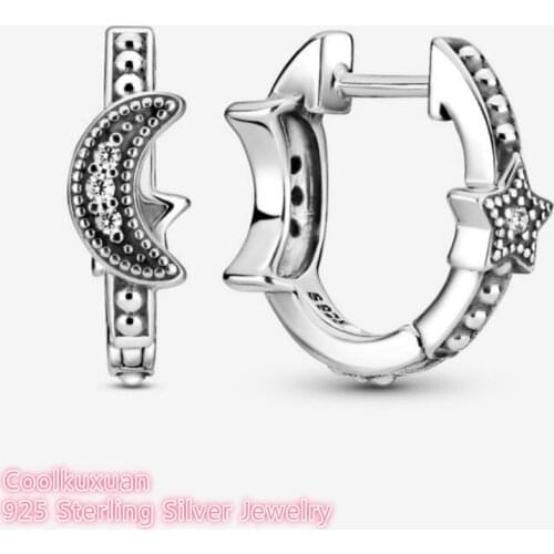 Crescent Moon & Stars Beaded Earrings 925 Sterling Silver Jewelry For Woman Make up Fashion Female Earrings Party Jewelry