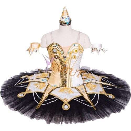 Harlequinade Professional Ballet Tutu Adult Child Profession Ballet Stage Costume Gold Black Competition Performance Ballet Tutu