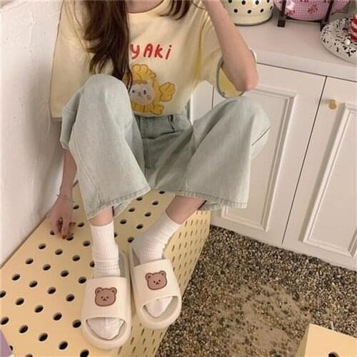 Summer Womens Bear Flip-Flops Sandals Platform Casual Shoes House Sunny Home Soft Slippers