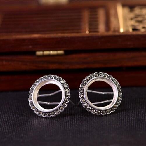 Thai Sterling Silver Rhinestone Earring Settings Earring Post Earring Studs (13x13mm Round Blank) E007B