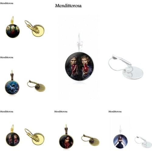 Mendittorosa Glass Cabochon Jewelry With Bronze/Silver/Golden Clip Ear Hook Drop Earrings For Women Wedding Gift Vampire Diaries