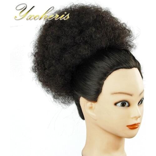 YXCHERISHAIR Clip In Chignon Hair Bun Piece High Temperature Fiber Ombre Curly Synthetic Afro Drawstring Ponytail Extensions