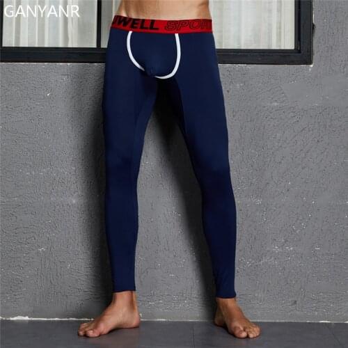 GANYANR Athletic Leggings Sports Running Tights Men Yoga Basketball Fitness Gym Compression Pants Bodybuilding Sexy Winter Pouch