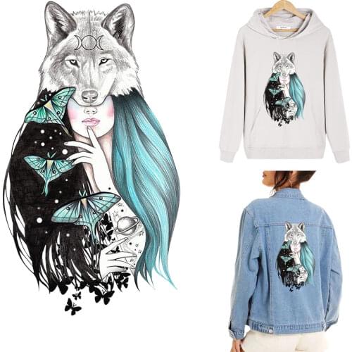 Thermal Patches Butterfly Wolf And Girl Ironing Stickers Stripe On Clothes Diy Iron On Patch Decal Parches Termoadhesivos Ropa