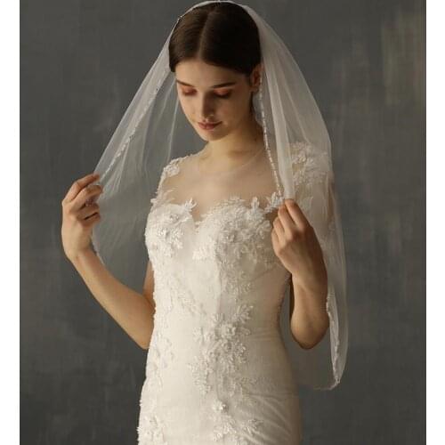 V635 Handmade luxury crystal pearl bead bridal veil wedding cathedral veil bridal hair accessories for bride