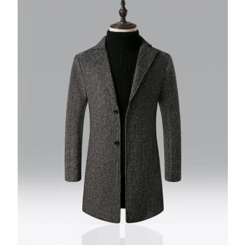 Winter Fashion Thickened Tweed Windbreaker Mens Medium Length Tweed Coat Mens Coat Mens Winter Jackets and Coats Size 5XL