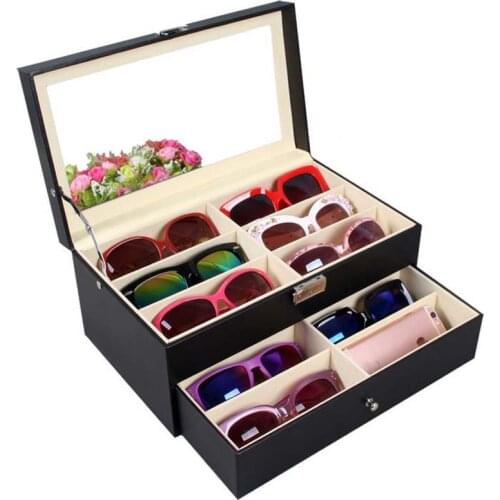 High Quaility 12 Cell Drawers Sunglass Display Storage Organizer Container Storage Box Free Shipping
