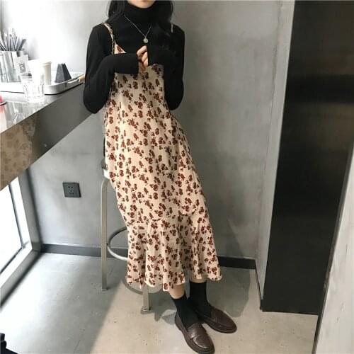 Women Summer Long Floral Fishtail Dress Sleeveless Spaghetti Strap Vestidos Loose Plus Size Casual Robe Femme Streetwear