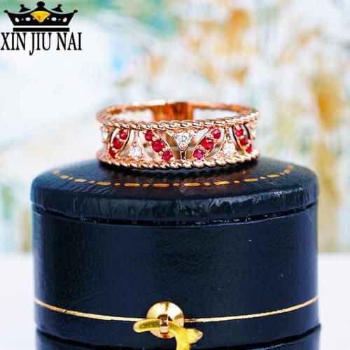 Vintage Red White Crystal Rings For Women 18K Rose Gold Zircon Ruby brand Ring Anniversary Gift Jewelry Bague Femme 925 ring
