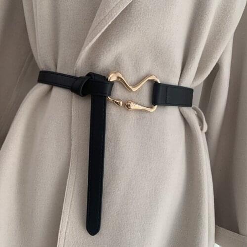 Gold Vintage Buckle Belts Women PU Leather Thin Waist Belt Knotted Female Camel Black Waistband for Coat Dress