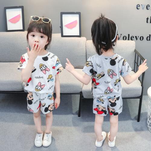 Baby Girl Clothes Set Cartoon Mickey Mouse Print Boy Girl Clothing Sets Toddler Top T Shirt+Pants Shorts 2 Pcs Casual Sport Suit