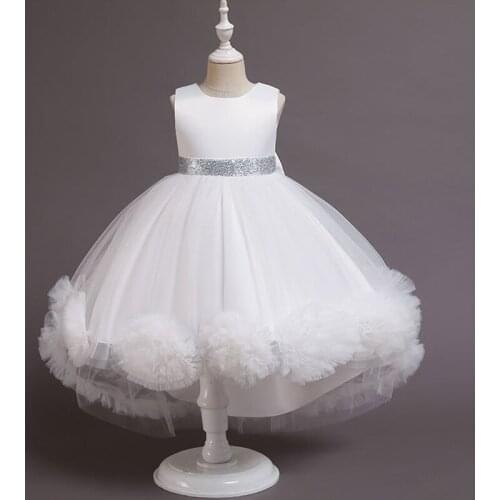 2021 Spring New Girls Dresses Princess Dress Kids Mesh Flowers Puffyskirt Children Sleeveless Trailing Piano Performance Dresses