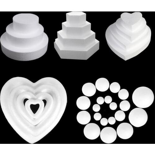 4/6/8/10Inch Round/Hexagon/Heart/Square/Balls Shaped Cake Foam Mould Polystyrene Styrofoam Dummy Party DIY Practice Cake Model
