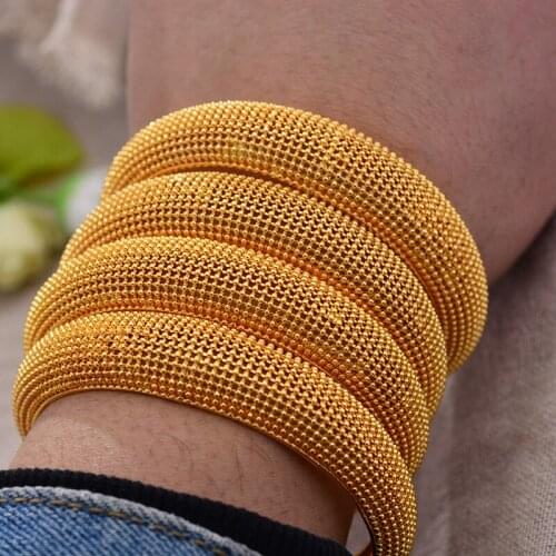 4Pcs/Lot Ethiopian Africa Ethiopian wedding gold Color Bangles for women wife Girls Dubai African bridal Cuff Bangles&Bracelet
