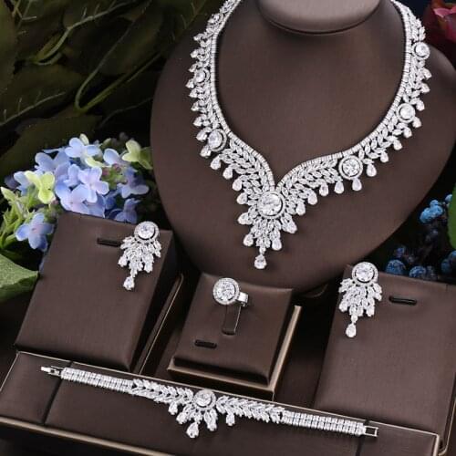 AccKing 4pcs Bridal Zirconia Full Jewelry Sets For Women Party, Luxury Dubai Nigeria CZ Crystal Wedding necklace sets