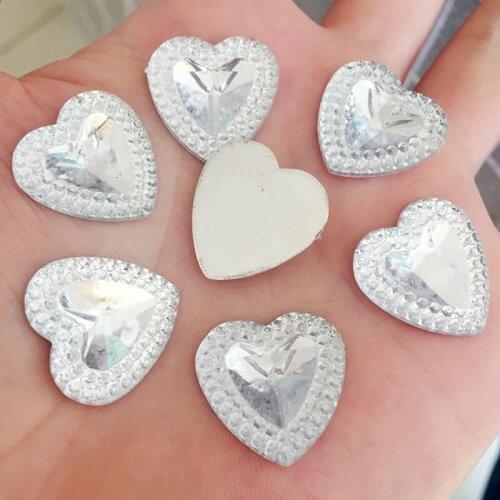 30pcs 20mm Acrylic Rhinestones heart Shape Crystal Flat Back Rhinestone 3D Non HotFix DIY craft Decoration -HE48