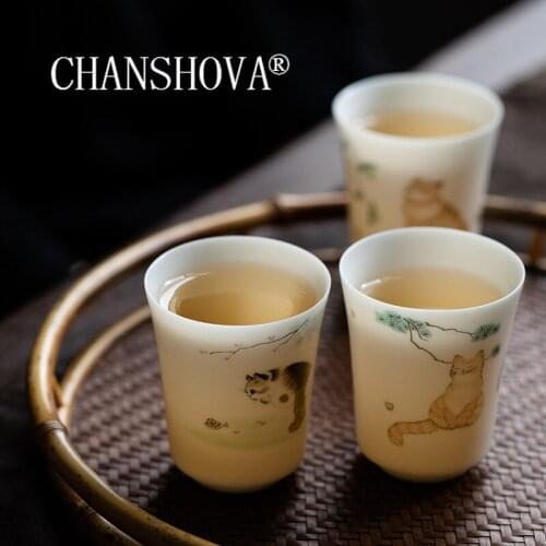 CHANSHOVA 80ml Chinese styl Suet jade Thin porcelain teacup Chinese Handmade Ceramic cups H526
