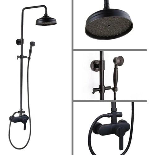Black Oil Rubbed Brass Single Handle Bathroom 8 Inch Round Rain Shower Faucet Set Bath Mixer Tap Hand Shower mhg151