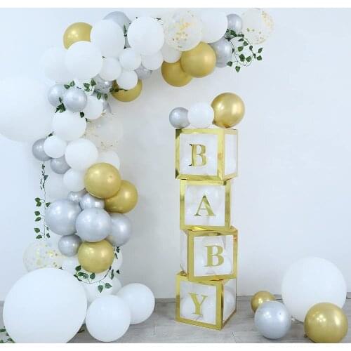 Baby Shower Decorations Boy Girl 12inch Gold Transparent Box Baby 1st Birthday Party Decor Gift Babyshower Wedding Supplies