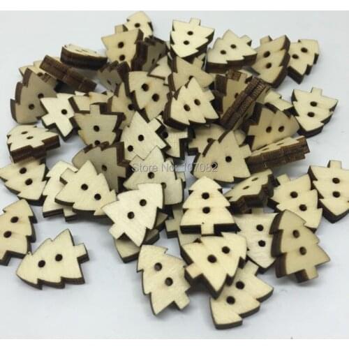 300pcs Rustic Christmas Tree Wood Buttons Natural 2-Hole DIY Crafts For Cardmaking Scrapbooking 12x15mm