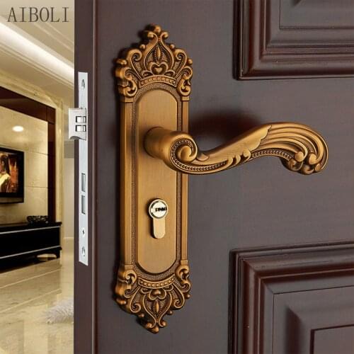 European Style Yellow Ancient Bedroom Bearing Lock Indoor Handle Lock Wooden Door Handle Household Door Lock