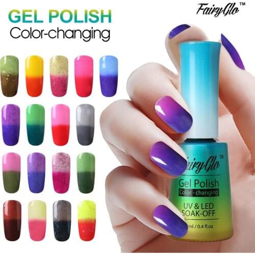 FairyGlo 12ml Thermal Color Changing Gel Nail Polish Temperature Change Gel Polish Soak Off UV Gel Varnish Nail Art Lacquer