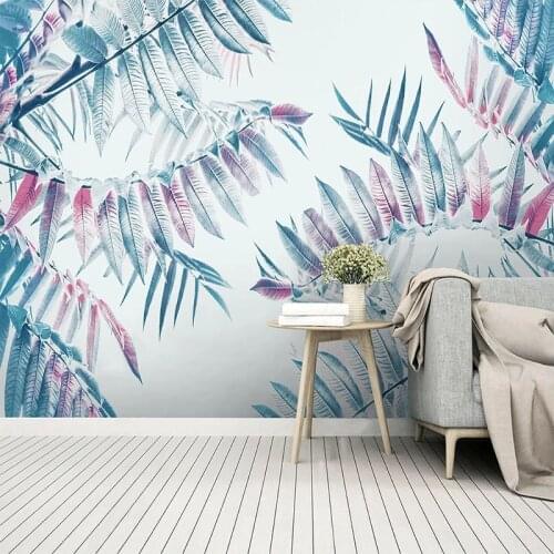 Custom Mural Wallpaper 3D Nordic Hand Painted Watercolor Tropical Plants Flowers And Birds Background Mural Papel De Parede 3 D
