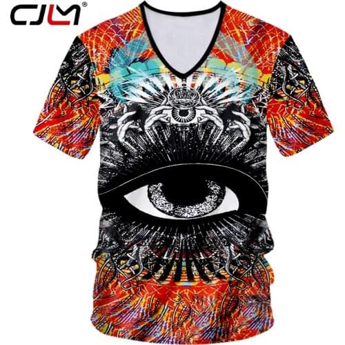 CJLM Skull Tshirt Mens Funny Print Magic Eyes 3d T-shirt Man Hiphop Sexy Deep V Neck Tee Shirts Casual T Shirts Undershirt 7XL