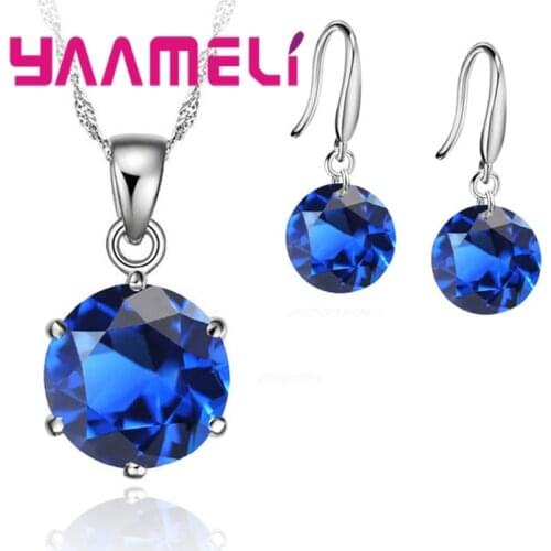 Top Selling Trendy Crystals 8 Colors 925 Sterling Silver Necklace Hook Earrings Best Gifts For Women Wedding Jewelr